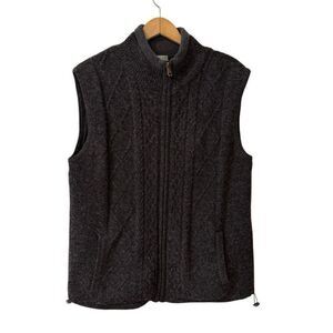 Aran Mens Woollen Mills Sweater Vest Large Gray Wool Fisherman Full Zip